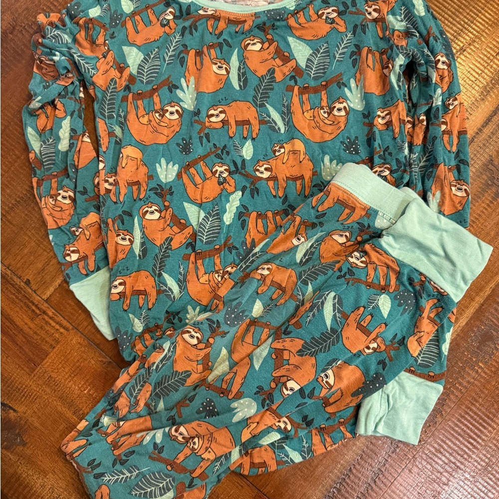 Little Sleepies Sloth Print Pajama Set - Teal and Orange